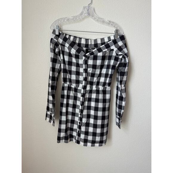 Reformation Off The Shoulder Bromley Check Gingham Mini Dress Size 2 - Picture 4 of 9